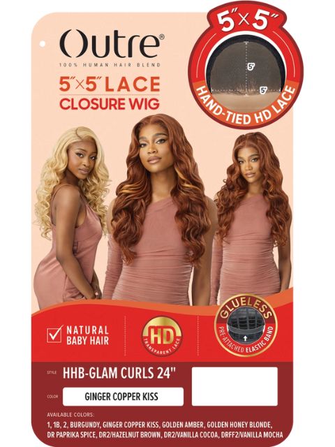 Outre 100% Human Hair Blend 5"x5" Glueless Lace Closure Wig - HHB-GLAM CURLS 24"