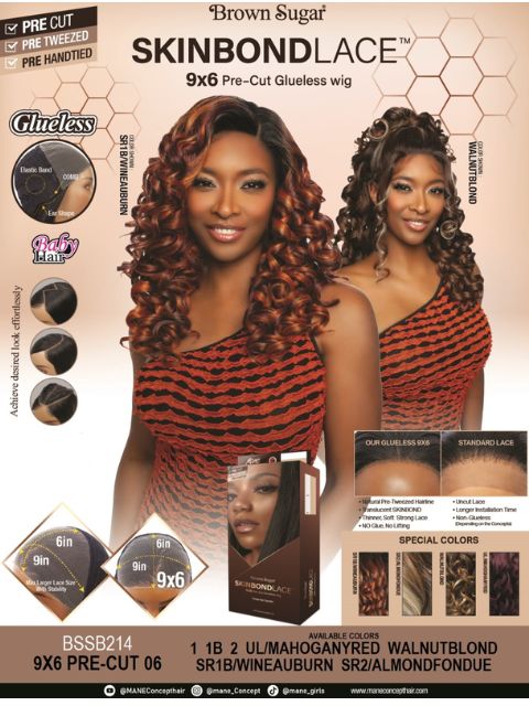 Mane Concept Brown Sugar Skin Bond Lace Pre-Cut Glueless Wig- 9x6 PRE-CUT 06- BSSB214