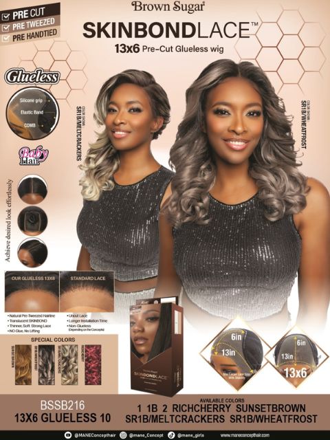 Mane Concept Brown Sugar Skin Bond Lace Pre-Cut Glueless Wig- BSSB216 13X6 GLUELESS 10