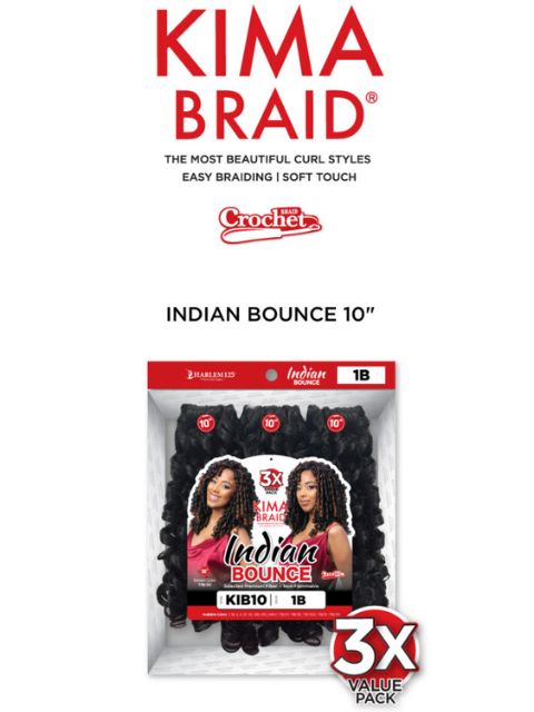 Harlem 125 Kima Braid INDIAN BOUNCE 10" 3X -KIB10 Crochet Braid