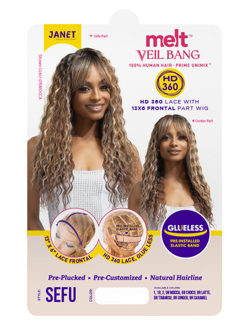 Janet Collection MELT VEIL BANG PRIME UNIMIX HD 360 with 13X6 Frontal Part Glueless Lace Wig- SEFU