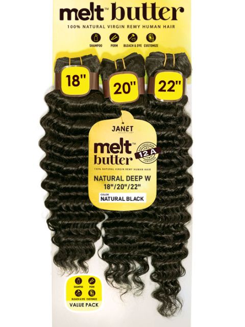 Janet Collection melt butter 12A 100% Natural Virgin Remy Human Hair NATURAL Deep wave 3PCS Value Pack