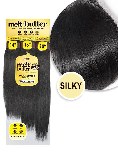 Janet Collection melt butter 12A 100% Natural Virgin Remy Human Hair NATURAL STRAIGHT SILKY 3PCS Value Pack