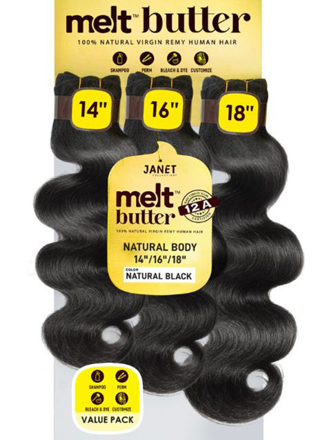 Janet Collection Melt Butter 12A 100% Natural Virgin Remy Human Hair NATURAL BODY 3PCS Value Pack