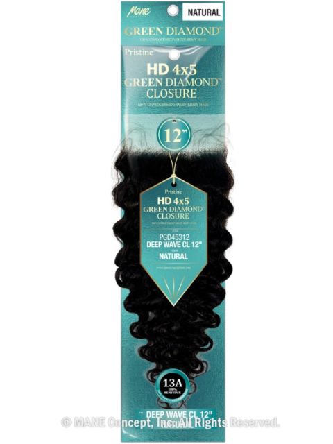 Mane Concept Pristine Green Diamond 100% Human Hair HD 4x5 DEEP WAVE Closure- (PGD45310-45314)