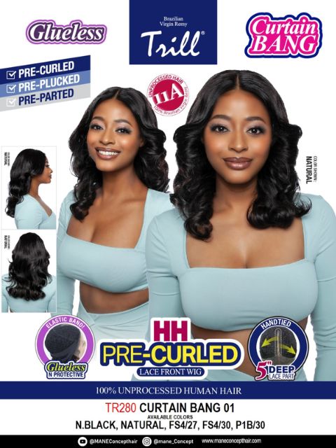 Mane Concept Trill 11A 100% Unprocessed Human Hair TR280 CURTAIN BANG 01 Lace Front Wig