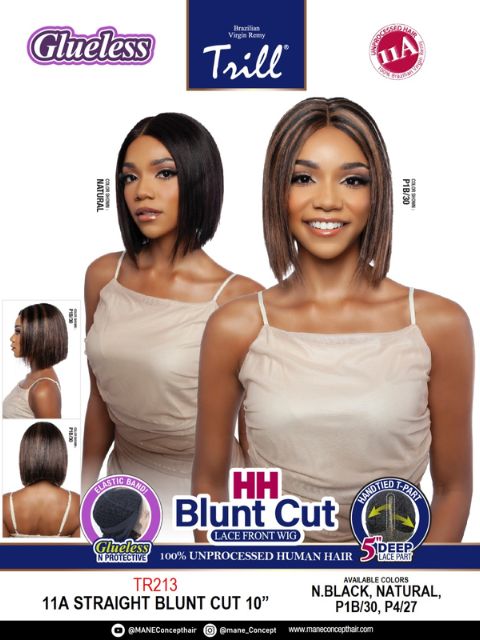 Mane Concept Trill 100% Unprocessed Human Hair TR213 11A STRAIGHT BLUNT CUT 10" HD Lace Front Wig