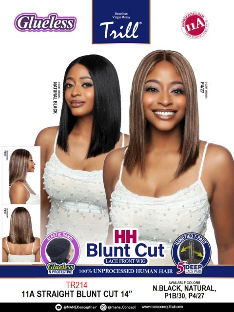 Mane Concept Trill 100% Unprocessed Human Hair TR214 11A STRAIGHT BLUNT CUT 14" HD Lace Front Wig